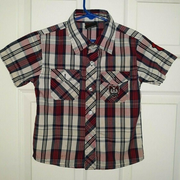 Quad Seven Boys Shirt Plaid Red Blue White Size 5/6 - Picture 1 of 8